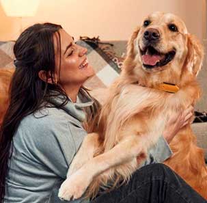 Mujer con perros en casa